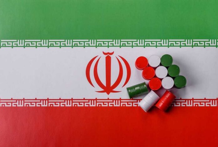 Colorful caps arranged on the Iranian flag