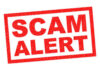 Red stamp with the words SCAM ALERT in bold letters