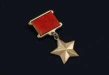 ROTC Cadets Awarded For Heroism While Killing Terrorist Gold star medal with a red ribbon.