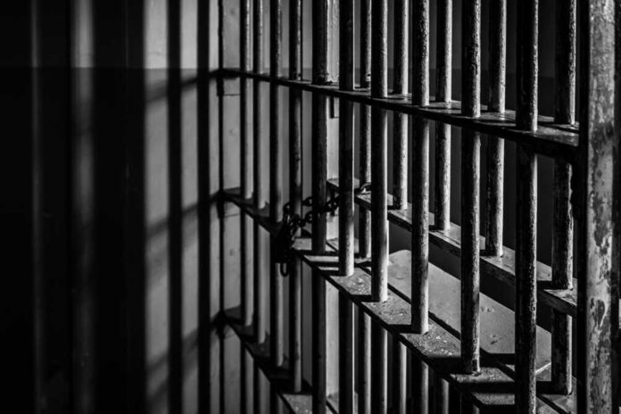 shutterstock_724345753.jpg Black and white photo of jail cell bars.