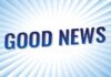 Graphic design featuring the words 'GOOD NEWS' on a bright background