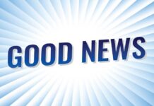 Graphic design featuring the words 'GOOD NEWS' on a bright background