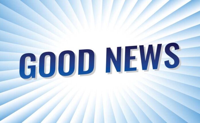 Graphic design featuring the words 'GOOD NEWS' on a bright background