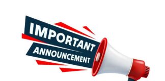 A megaphone with the text 'IMPORTANT ANNOUNCEMENT' in bold letters