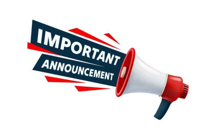 A megaphone with the text 'IMPORTANT ANNOUNCEMENT' in bold letters