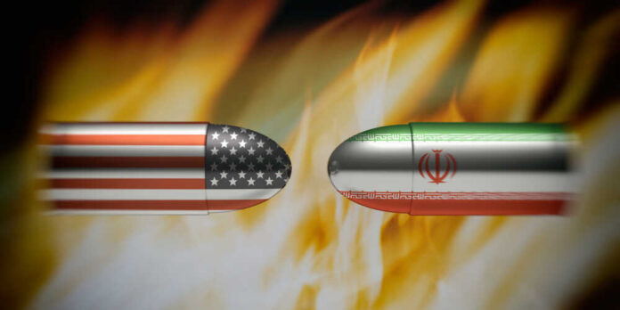 Usa,And,Iran,Conflict,Concept.,Iranian,And,American,Flags,On