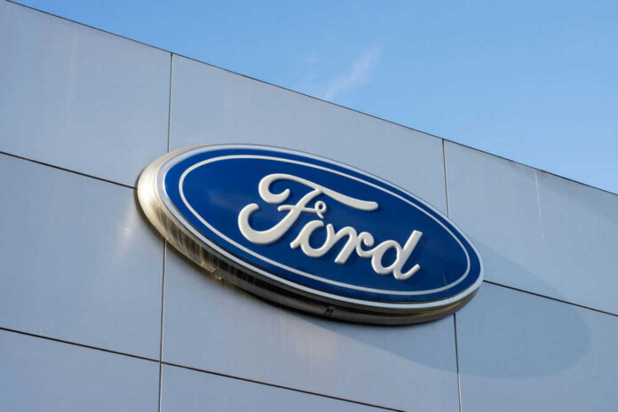 shutterstock_2409678793 Ford logo on a buildings exterior wall