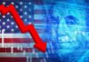 Economist Warns: Stock Market Delusional! Graph showing a downward trend overlaid on an American flag and currency imagery