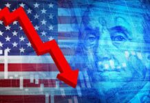 Economist Warns: Stock Market Delusional! Graph showing a downward trend overlaid on an American flag and currency imagery