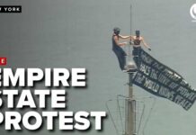 Love Stunt Triggers NYPD Lockdown Protesters scale Empire State Building
