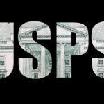 Shock: Another Stamp Hike This Weekend The letters 'USPS' filled with a pattern resembling a building on a black background