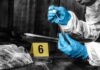 Forensic investigator collecting a blood sample at a crime scene