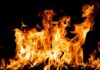 Deadly Fireworks Blast, Manslaughter Arrest Bright orange flames against a black background