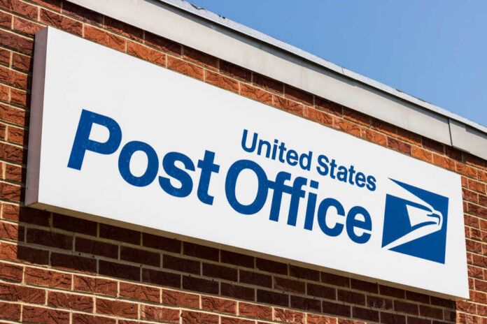 Bunker,Hill,-,Circa,August,2018:,Usps,Post,Office,Location. United States Post Office sign on a brick building