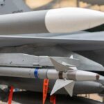 Missile mounted under a fighter jet wing