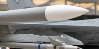 Missile mounted under a fighter jet wing