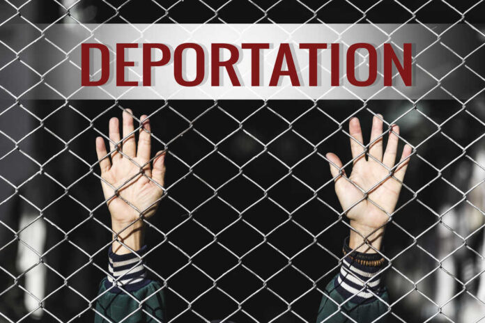 Deportation,Text,Of,Women,And,Fence.,Refugee,Concept Hands reaching through a chain-link fence with the word 'DEPORTATION' above