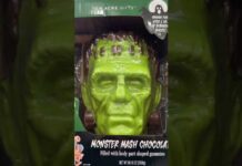 Viral Smash Hit Hijacks Costco Aisles This giant 5.5-pound Frankenstein head is made out of 100% Belgian chocolate