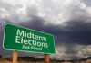 Latino Voters Revolt – Trump Hit Hard green roadside sign against a stormy sky