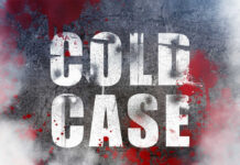 Cold Case text with red splatters and smoke.