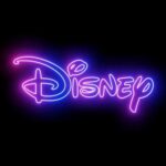 Disney Villains Invade Fast-Food Titan Neon Disney logo glowing against a dark background