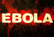 Ebola text over red splatter background